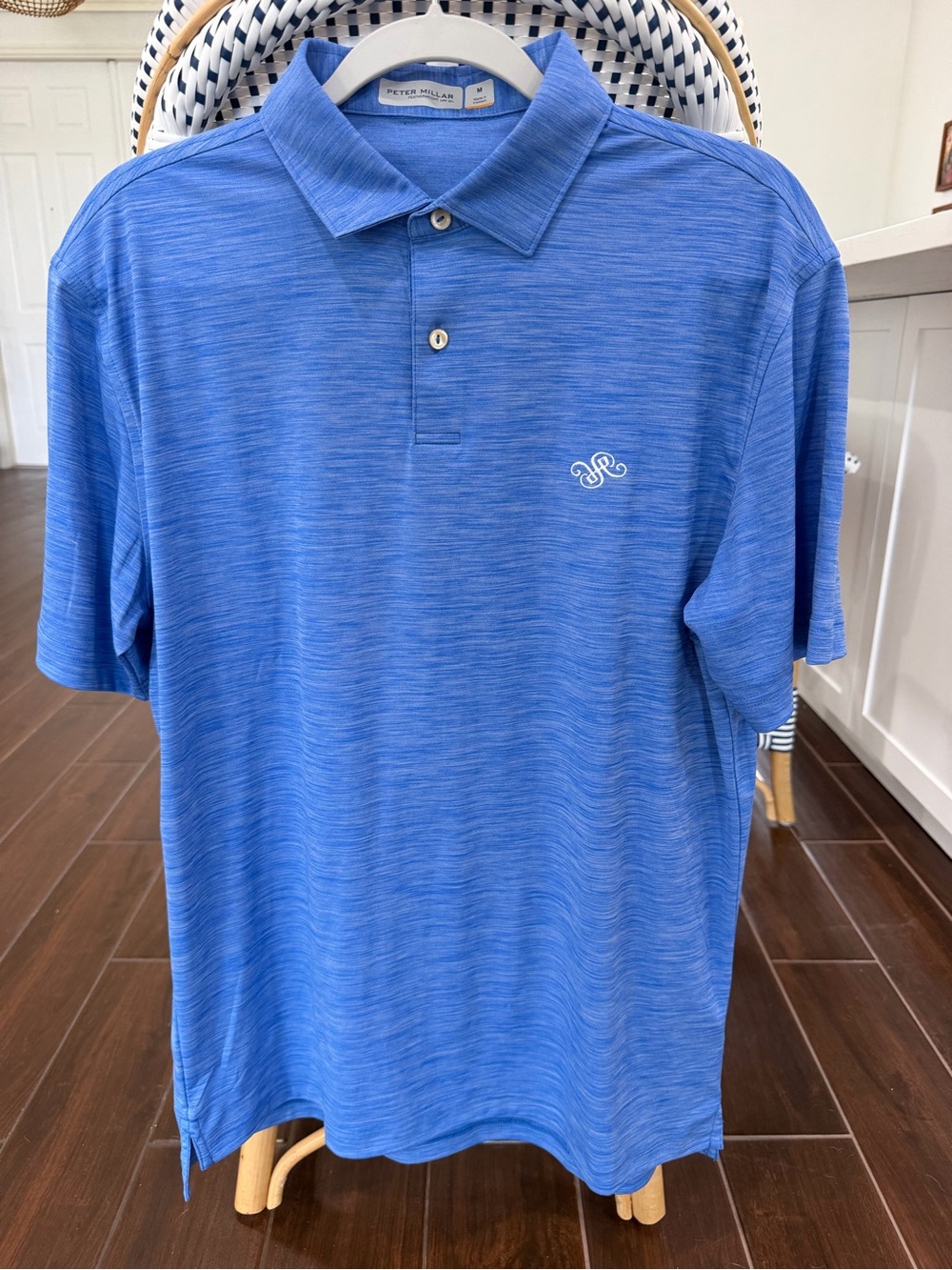 Peter Millar Featherweight Performance Golf Shirt Blue Heathered Size M UPF 50